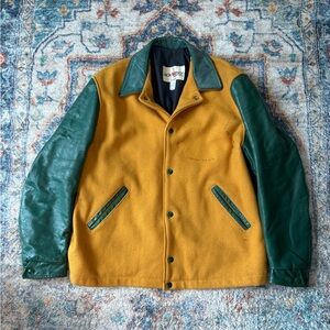 Vintage 80s Green Yellow Varsity Jacket Large